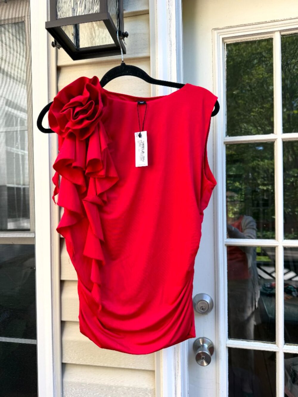 NWT KAREN MILLEN Dramatic Rosette Slinky Jersey Top, Size M